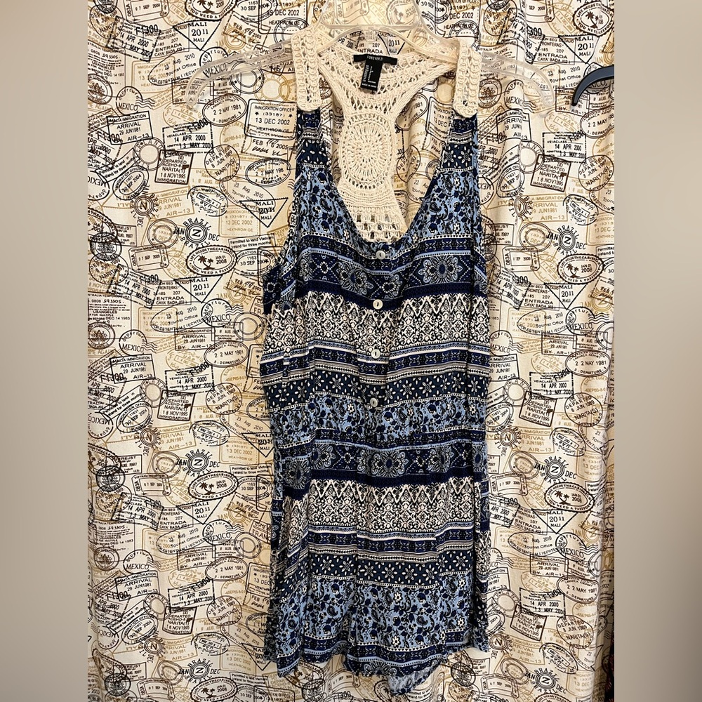 Blue and Black Patterned Sleeveless Dress